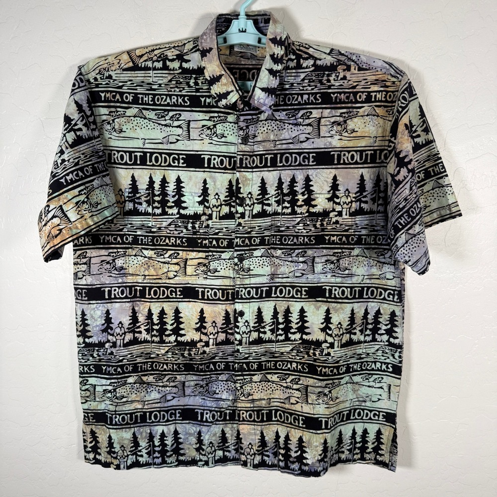 Rum Reggae Shirt Mens Large Button Up Hawaiian Camp Fishing Outdoor Trout